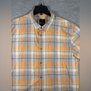 Prana Shirt Mens Size XL Plaid Short Sleeve Button Up Breathe Yellow Teal Gray